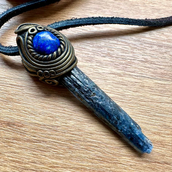 Blue Kyanite and Lapis Lazuli Necklace, Unisex Handmade Jewelry - FairyGardenGlow