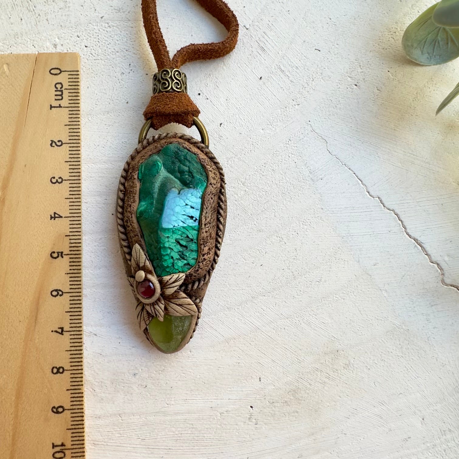 Artisan necklace with malachite, peridot and garnet