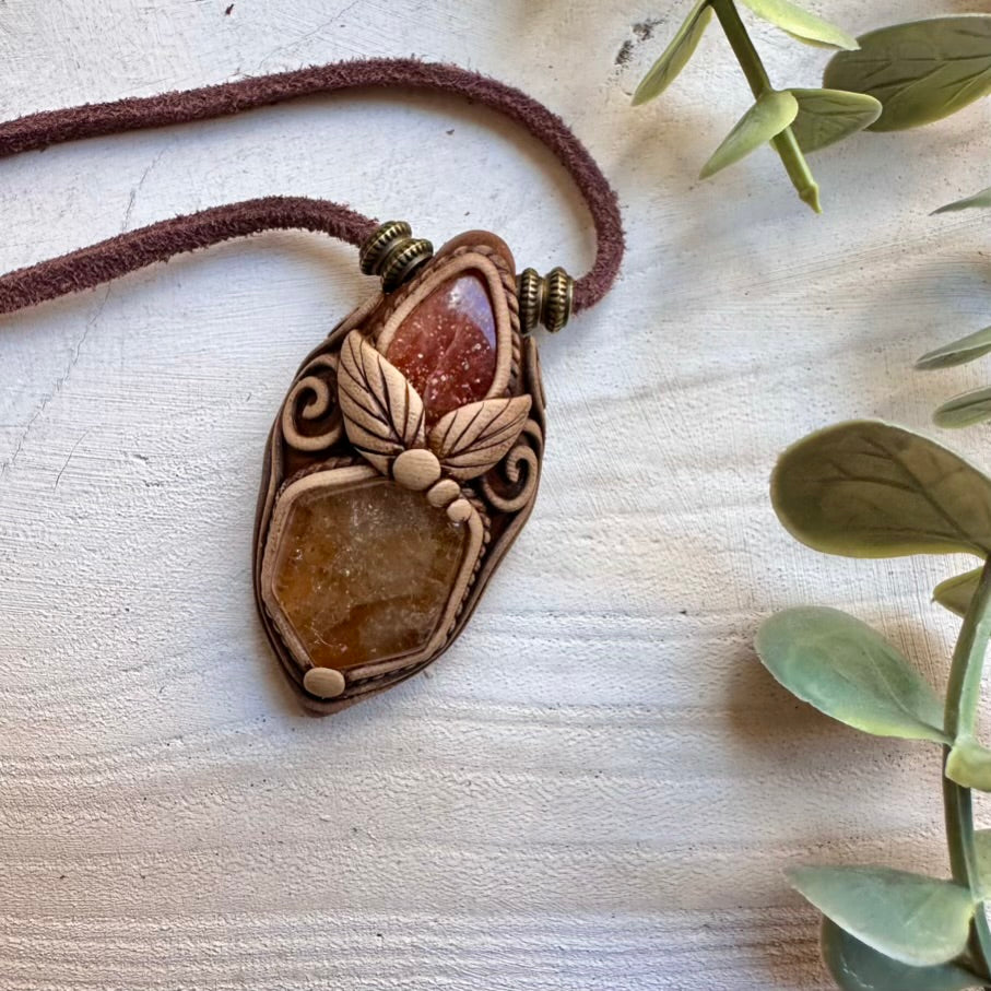 Polished Citrine and Sunstone Necklace, Healing Crystal Jewelry