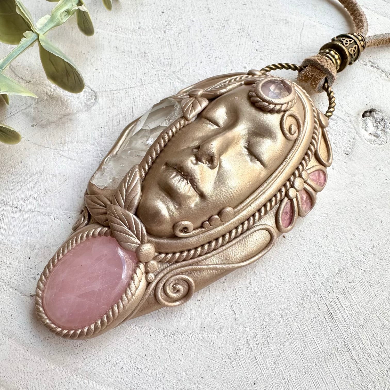 Spiritual jewelry combining rose quartz faden quartz and amethyst