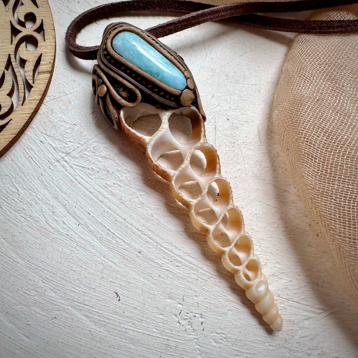 Seashell and Larimar Necklace - FairyGardenGlow