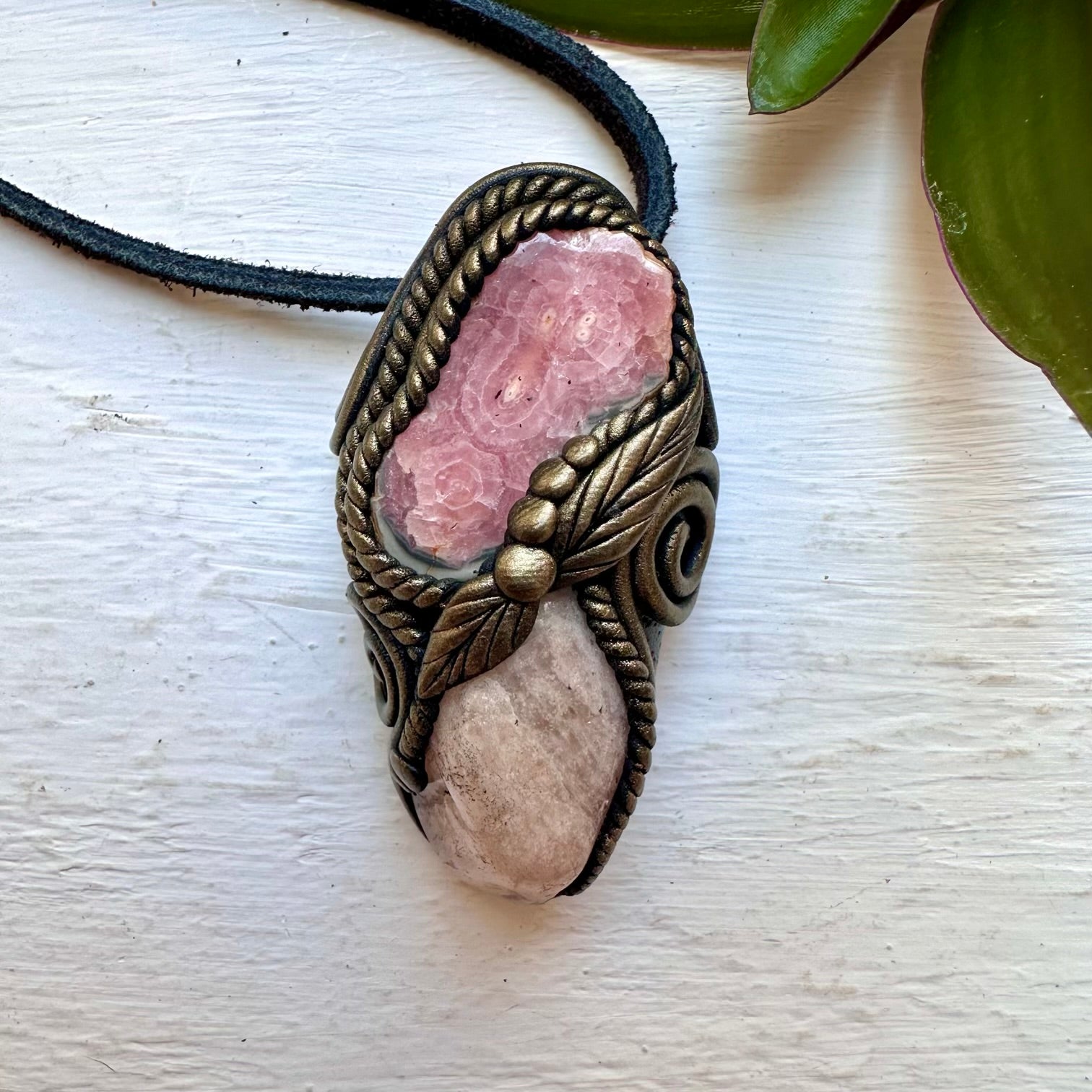 Rhodochrosite Stalactite and Morganite Handmade Crystal Necklace - FairyGardenGlow
