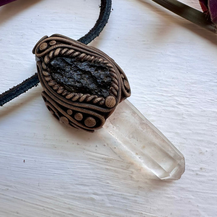 Lemurian Seed Quartz and Moldavite Necklace - FairyGardenGlow
