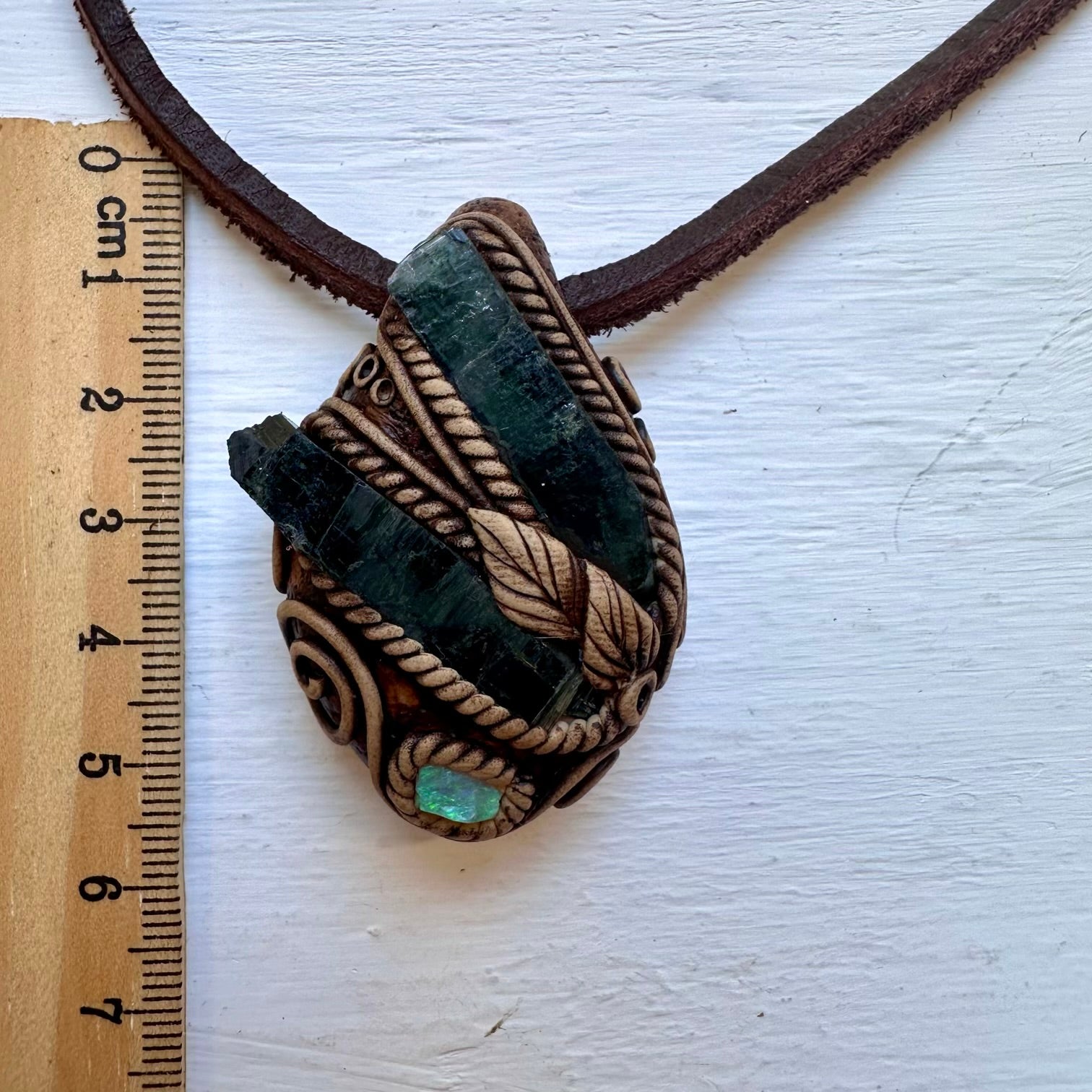 Vivianite and Australian Opal Pendant Necklace - FairyGardenGlow