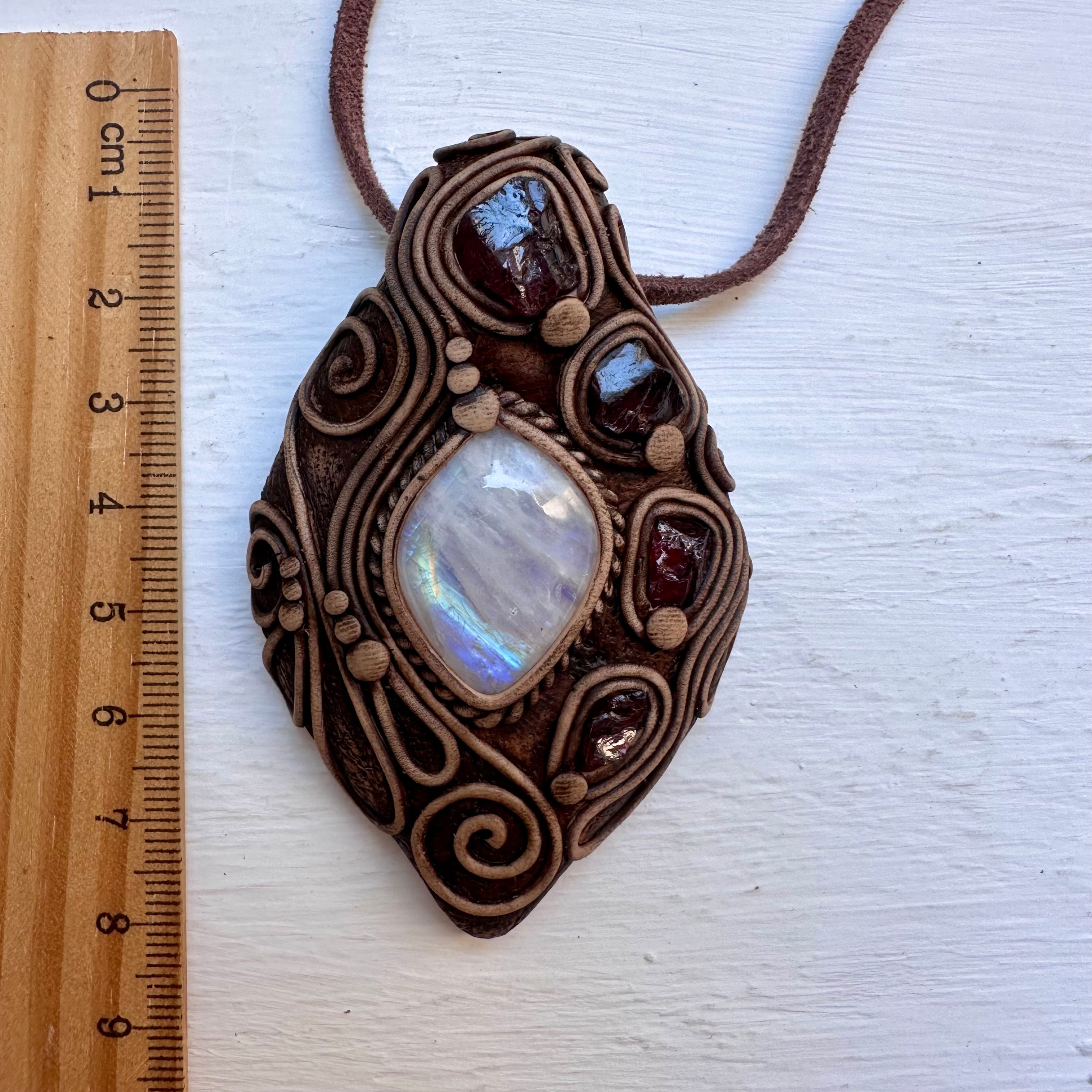 Rainbow Moonstone and Red Garnet Necklace - FairyGardenGlow