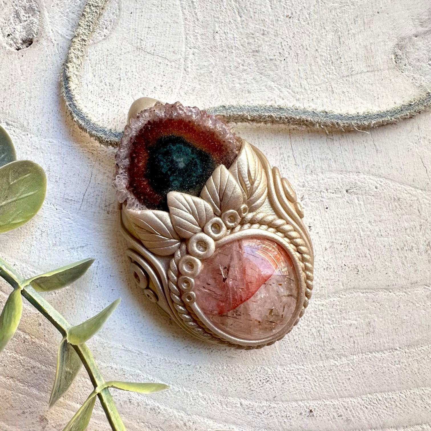 Hematite Quartz and Red Amethyst Stalactite Pendant Necklace