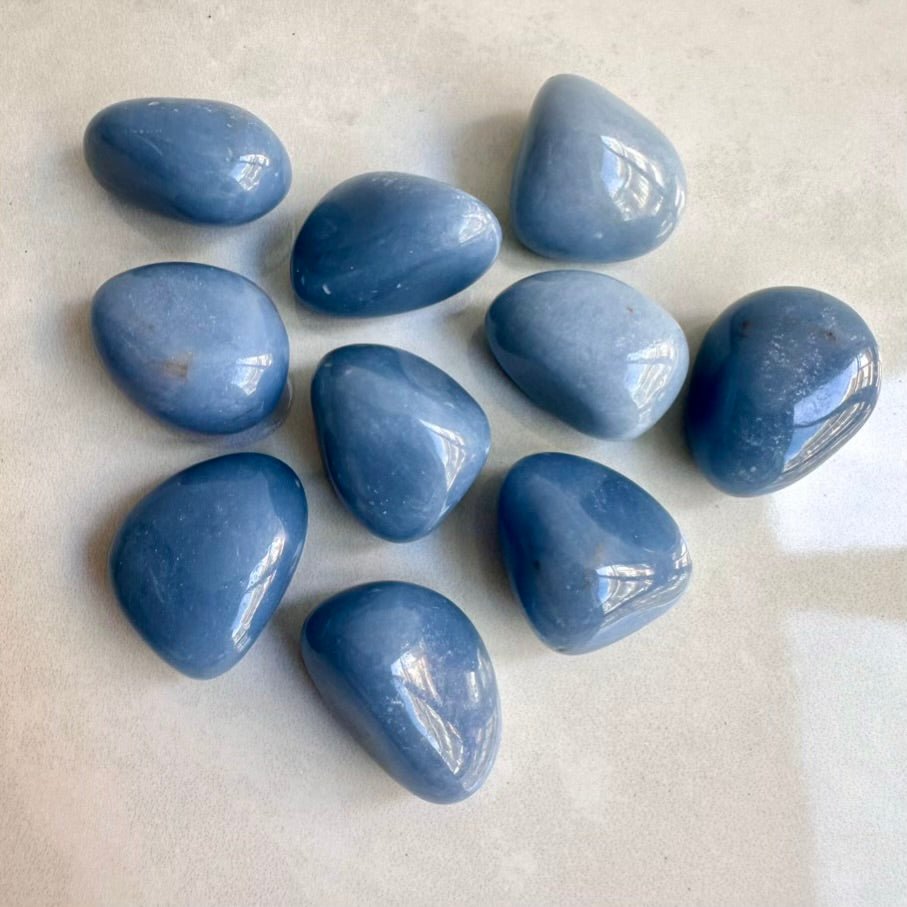 Angelite Polished Crystal – Natural Blue Healing Stone for Calm, Peace & Spiritual Connection (1 or 5 Pieces) - FairyGardenGlow