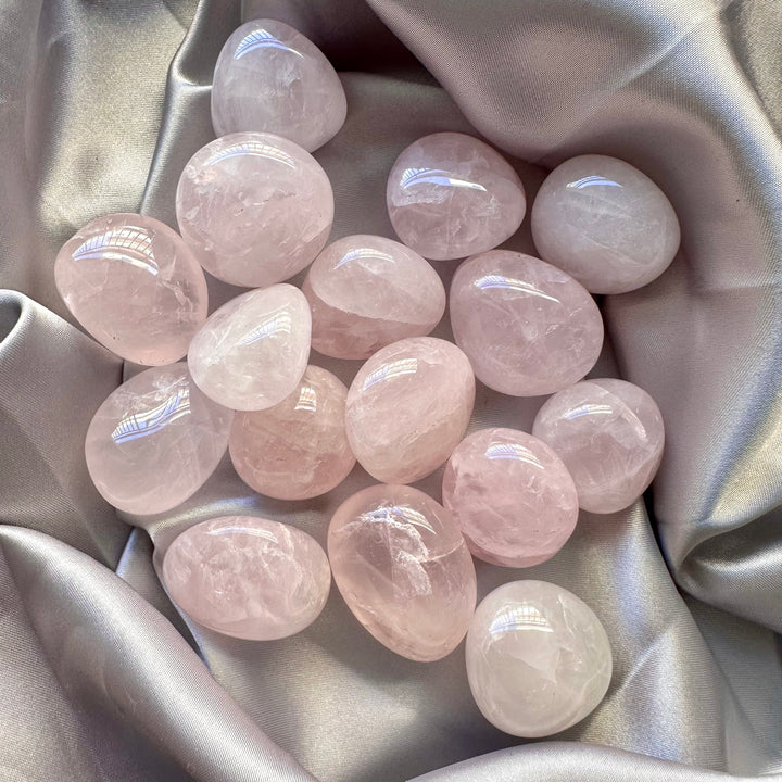 Rose Quartz Polished Stone - 5 pieces set - FairyGardenGlow