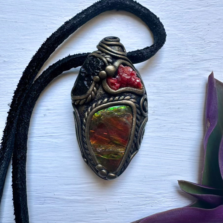 Ammolite Vanadinite Moldavite Necklace - FairyGardenGlow
