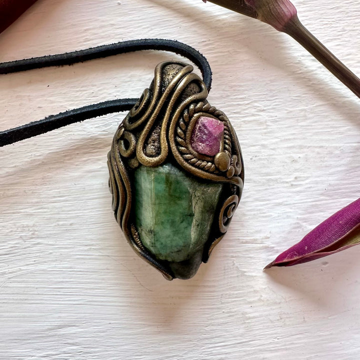 Emerald and Ruby Necklace - FairyGardenGlow