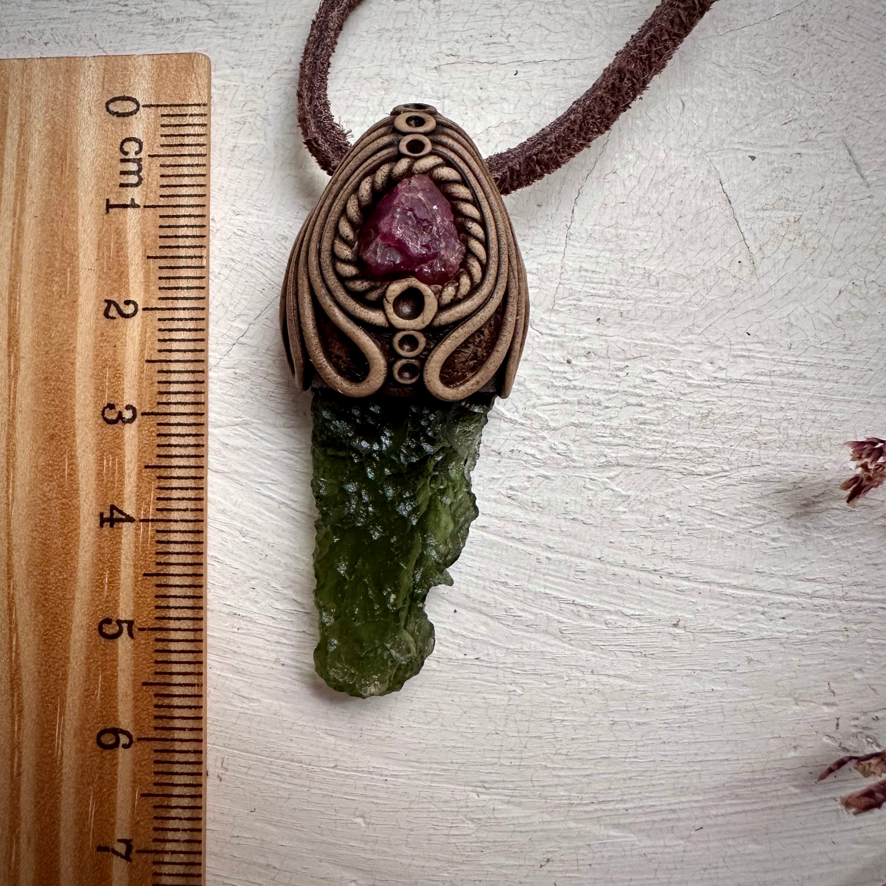 Moldavite and Raw Spinel Necklace - FairyGardenGlow