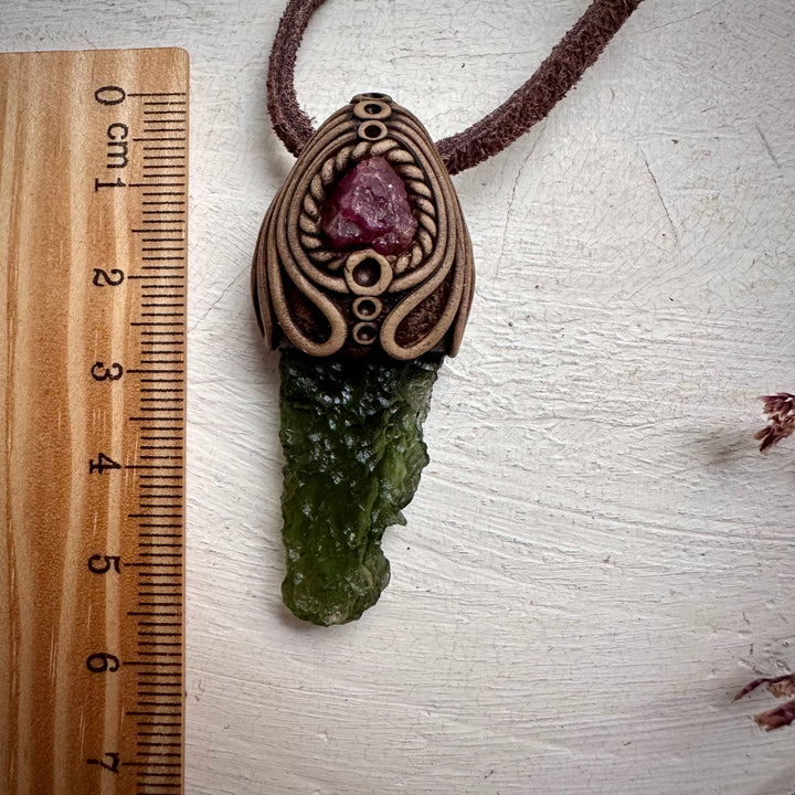 Moldavite and Raw Spinel Necklace - FairyGardenGlow
