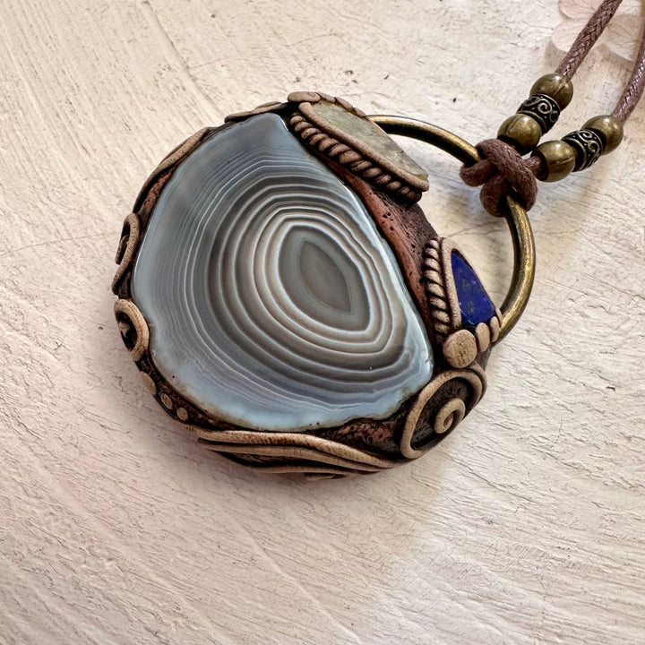 Botswana Agate Brazilianite and Lapis Lazuli Pendant Necklace - FairyGardenGlow