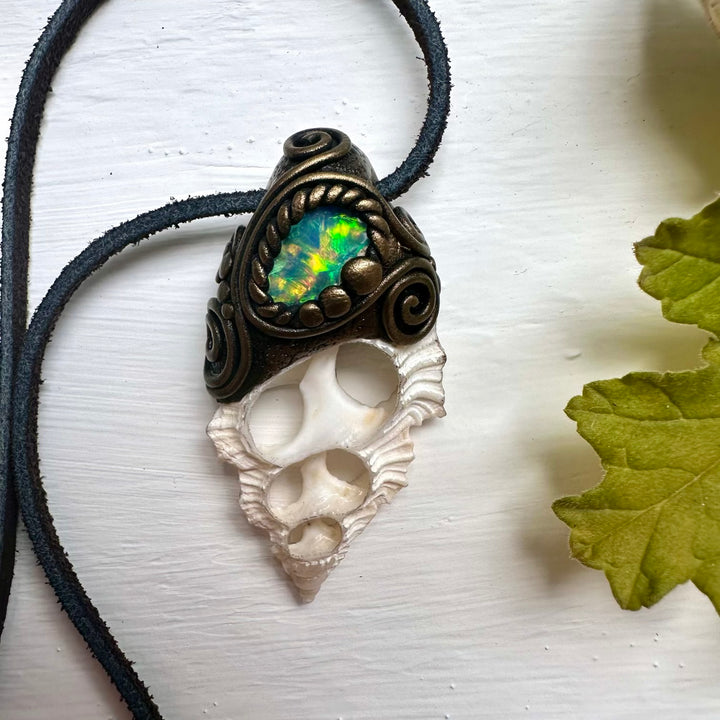 Seashell and Raw Opal Necklace - FairyGardenGlow