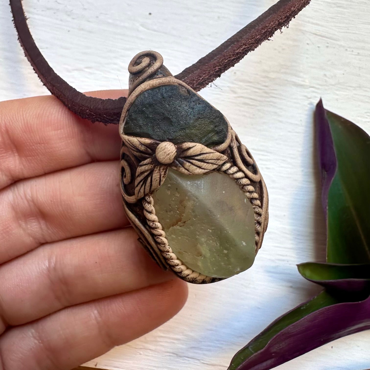 Raw Blue Topaz and Moldavite Necklace - FairyGardenGlow