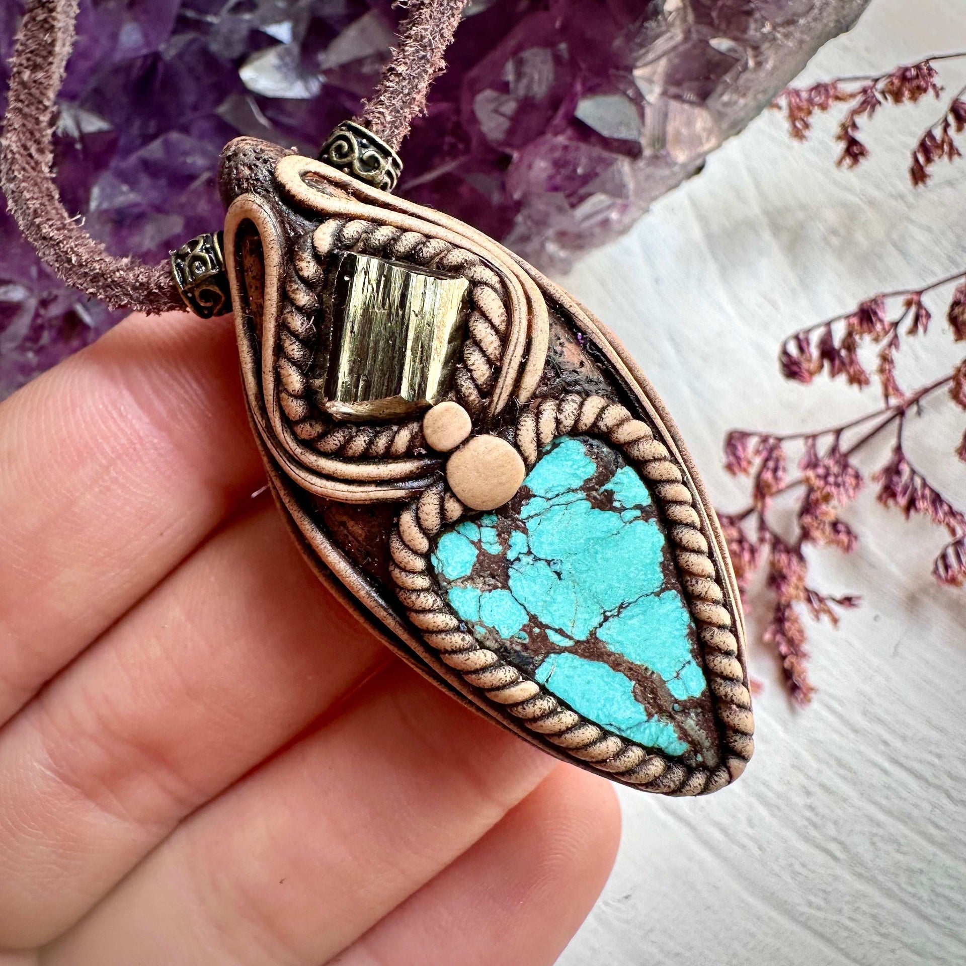 Turquoise and Pyrite Necklace - FairyGardenGlow