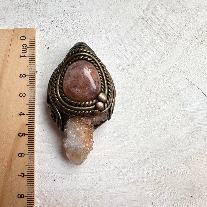 Natural gemstone talisman necklace with Spirit Quartz and Hematite Quartz for luck and spiritual balance.