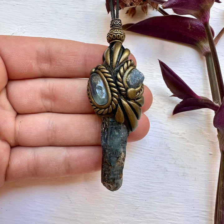 Blue Kyanite Aquamarine and Raw Blue Sapphire Necklace - FairyGardenGlow