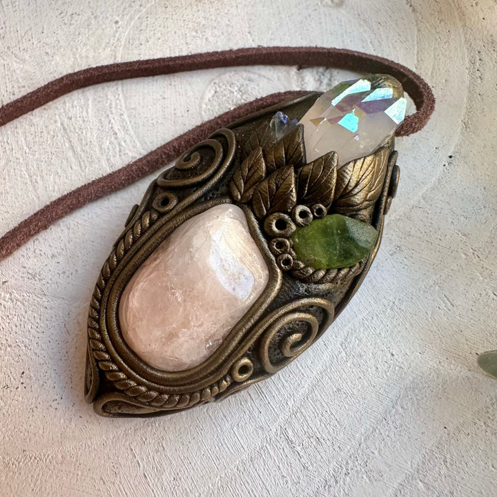 Morganite angel aura quartz healing crystal necklace