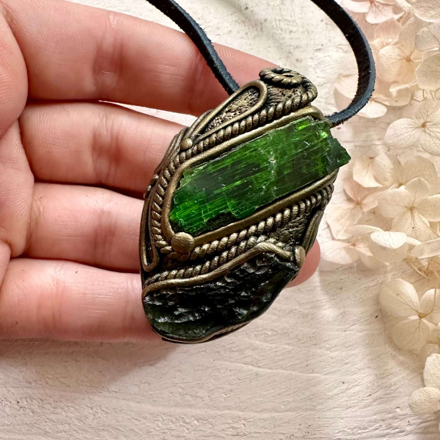 Chrome Diopside and Moldavite Necklace - FairyGardenGlow