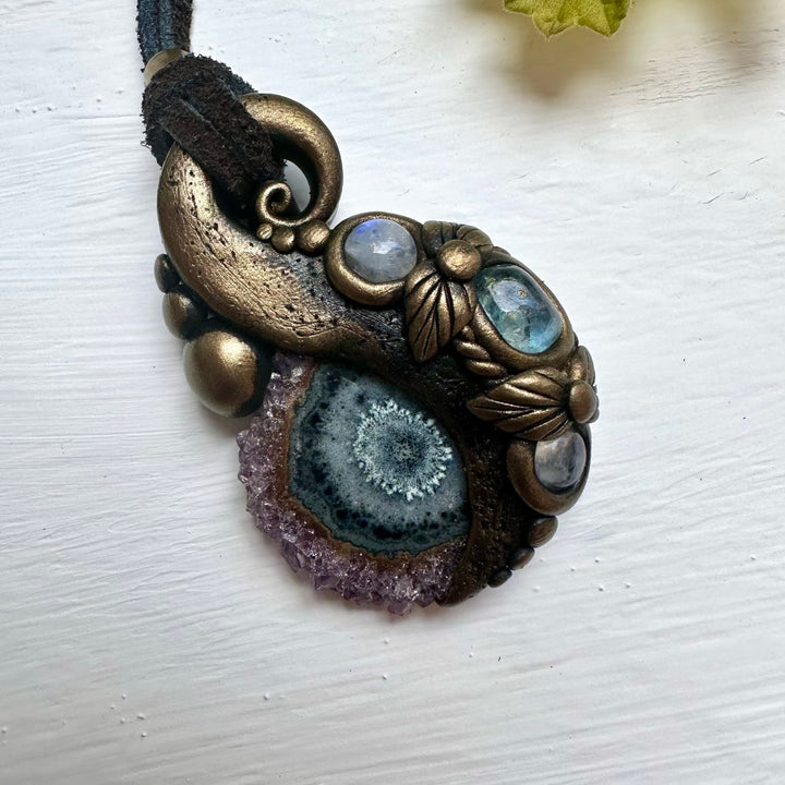 Amethyst Stalactite Aquamarine and Moonstone Necklace - FairyGardenGlow