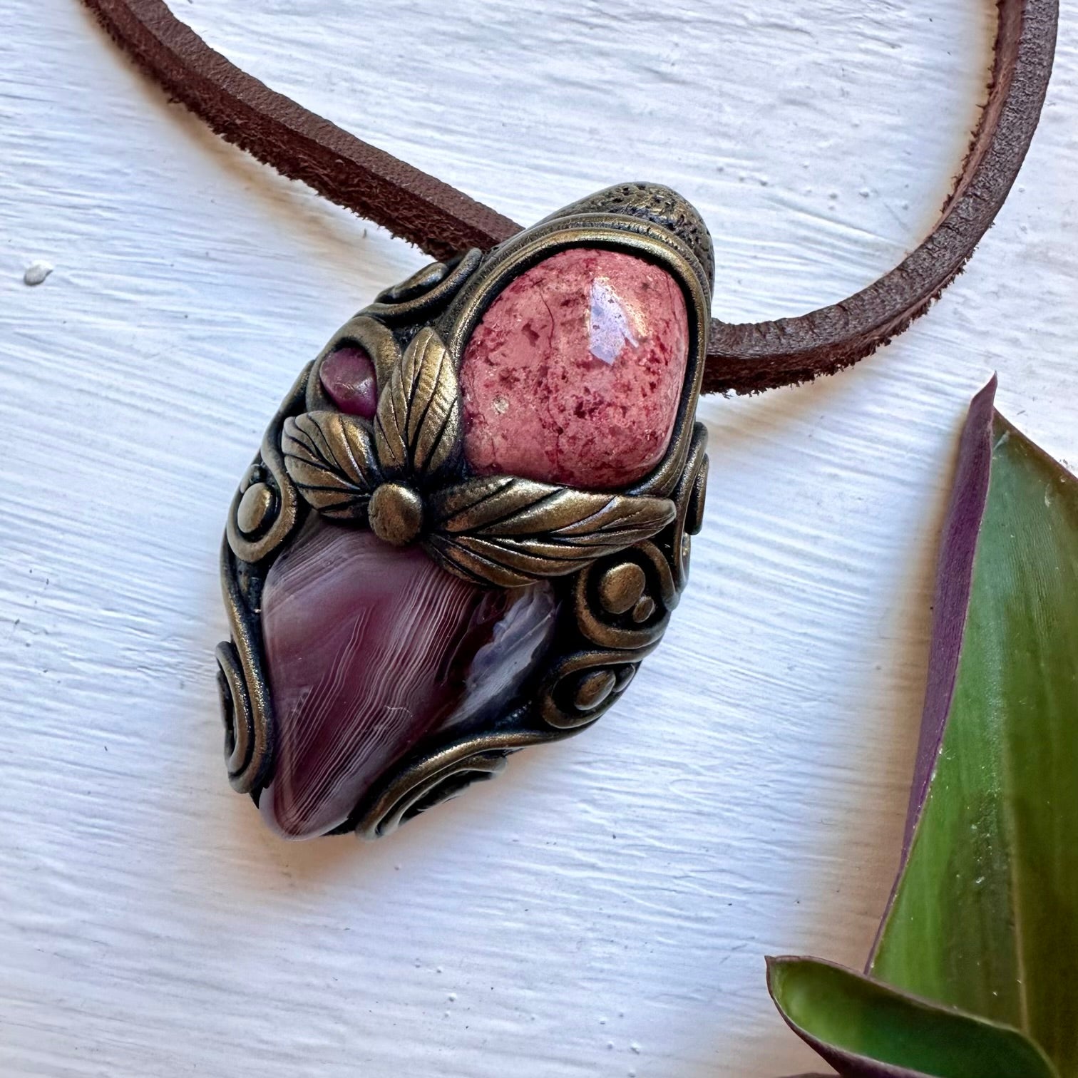 Botswana Agate Thulite and Ruby Necklace