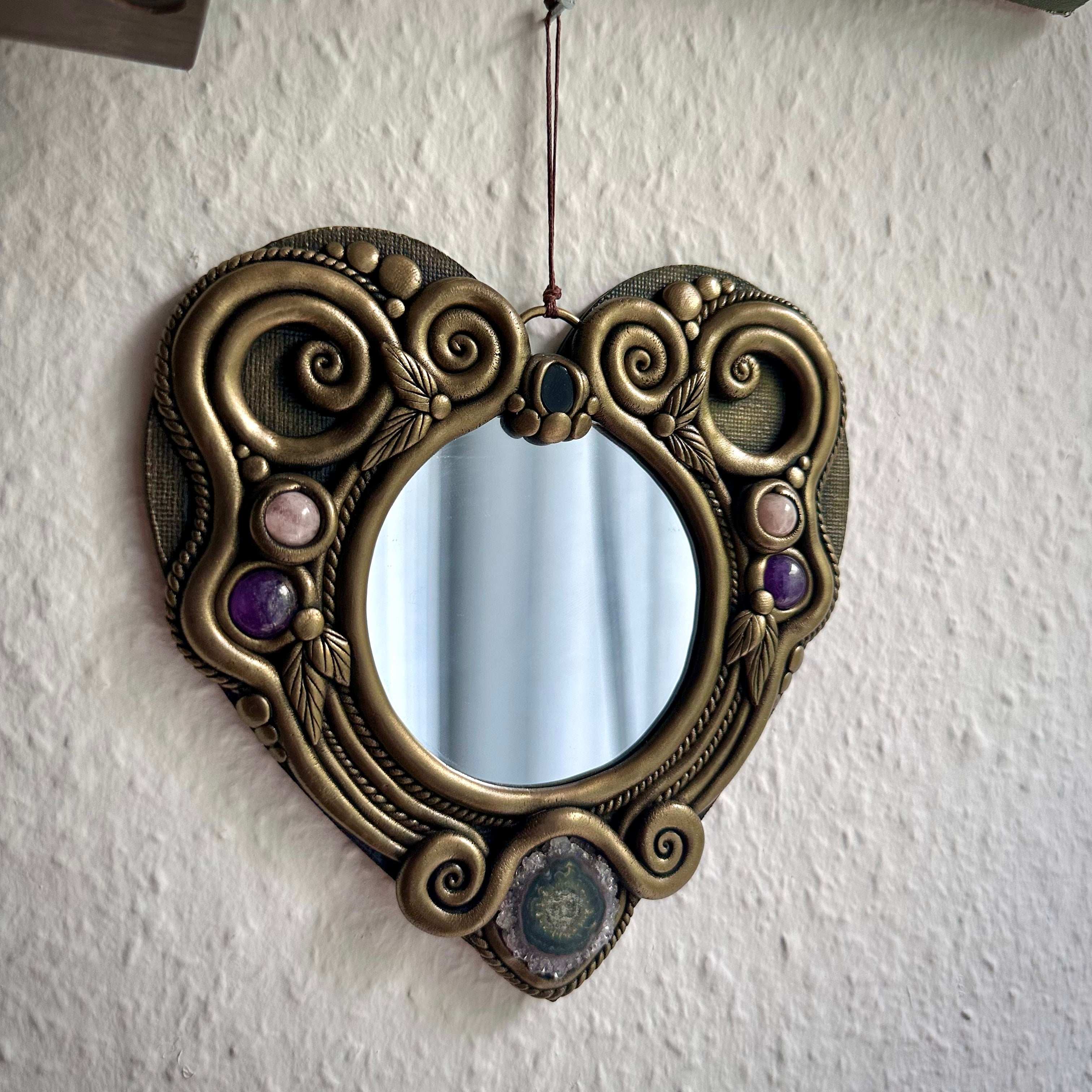 Crystal Mirror Heart Wall Hanging - 16 cm - FairyGardenGlow