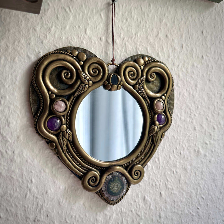 Crystal Mirror Heart Wall Hanging - 16 cm - FairyGardenGlow