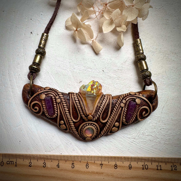 Sunset Aura Quartz Ethiopian Opal and Ruby Statement Necklace - FairyGardenGlow