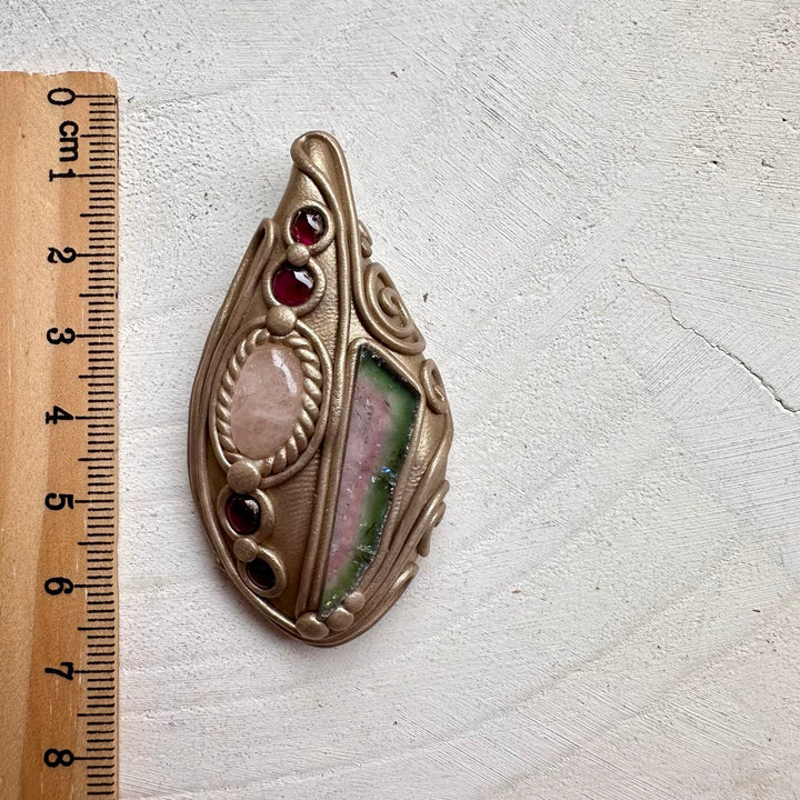 Energy pendant with watermelon tourmaline and rhodolite garnet
