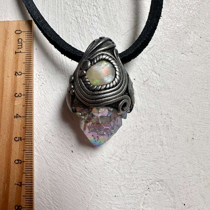 Angel Aura Spirit Quartz and Raw Opal Necklace - FairyGardenGlow