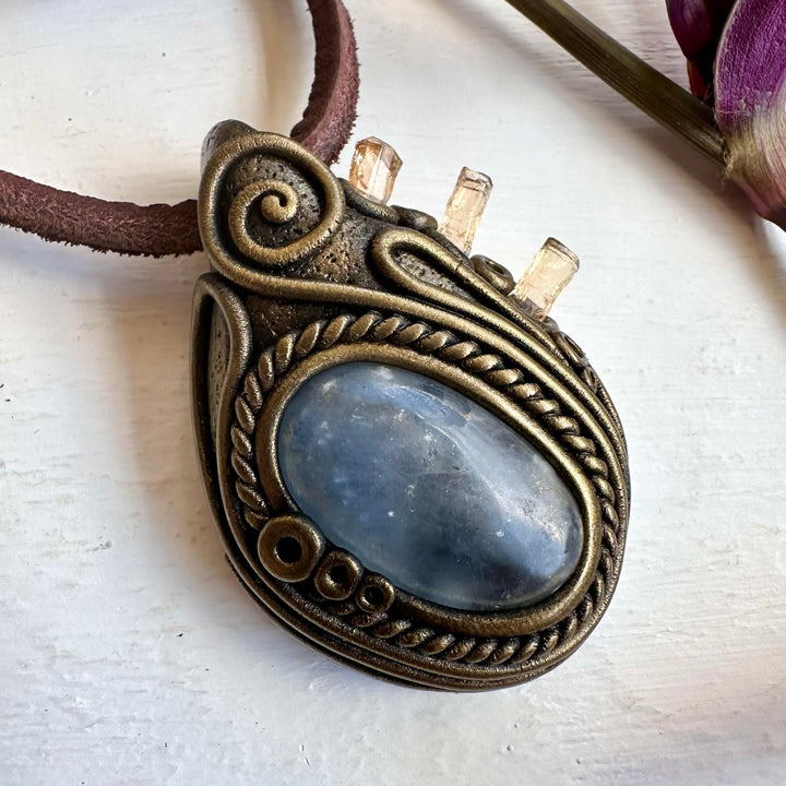 Celestite and Inperial Topaz Necklace, Healing Crystal Jewelry - FairyGardenGlow