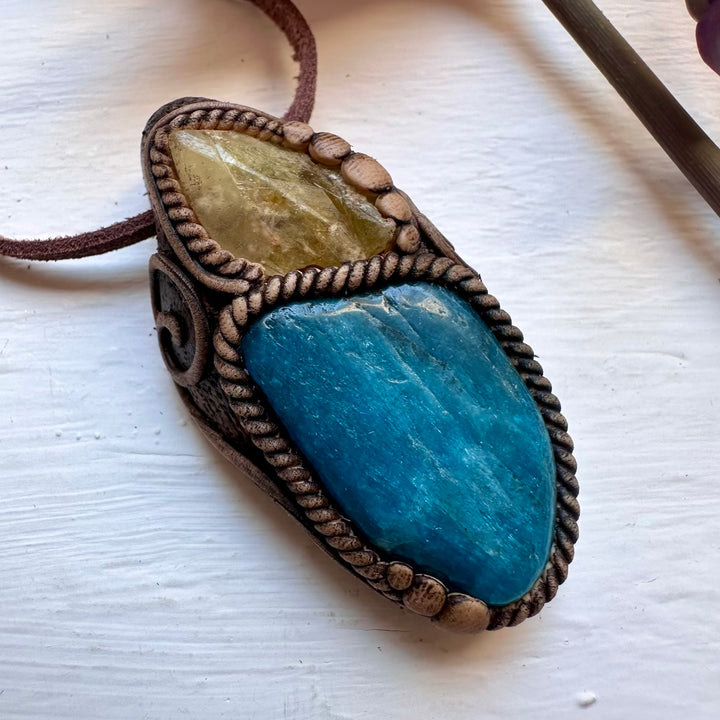Blue Apatite and Brazilianite Necklace - FairyGardenGlow