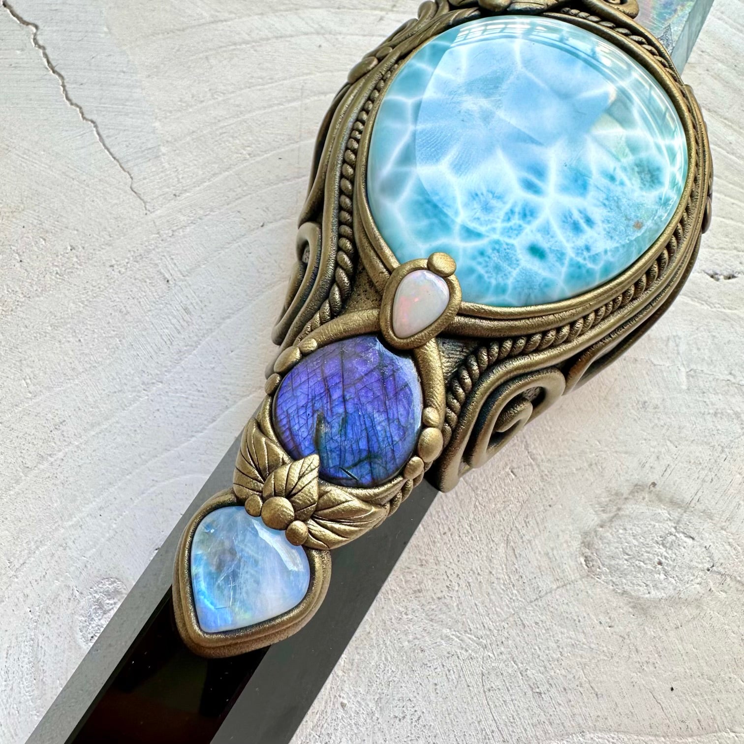 Handmade ritual tool featuring natural gemstones for intention setting, mindfulness and crystal healing.
