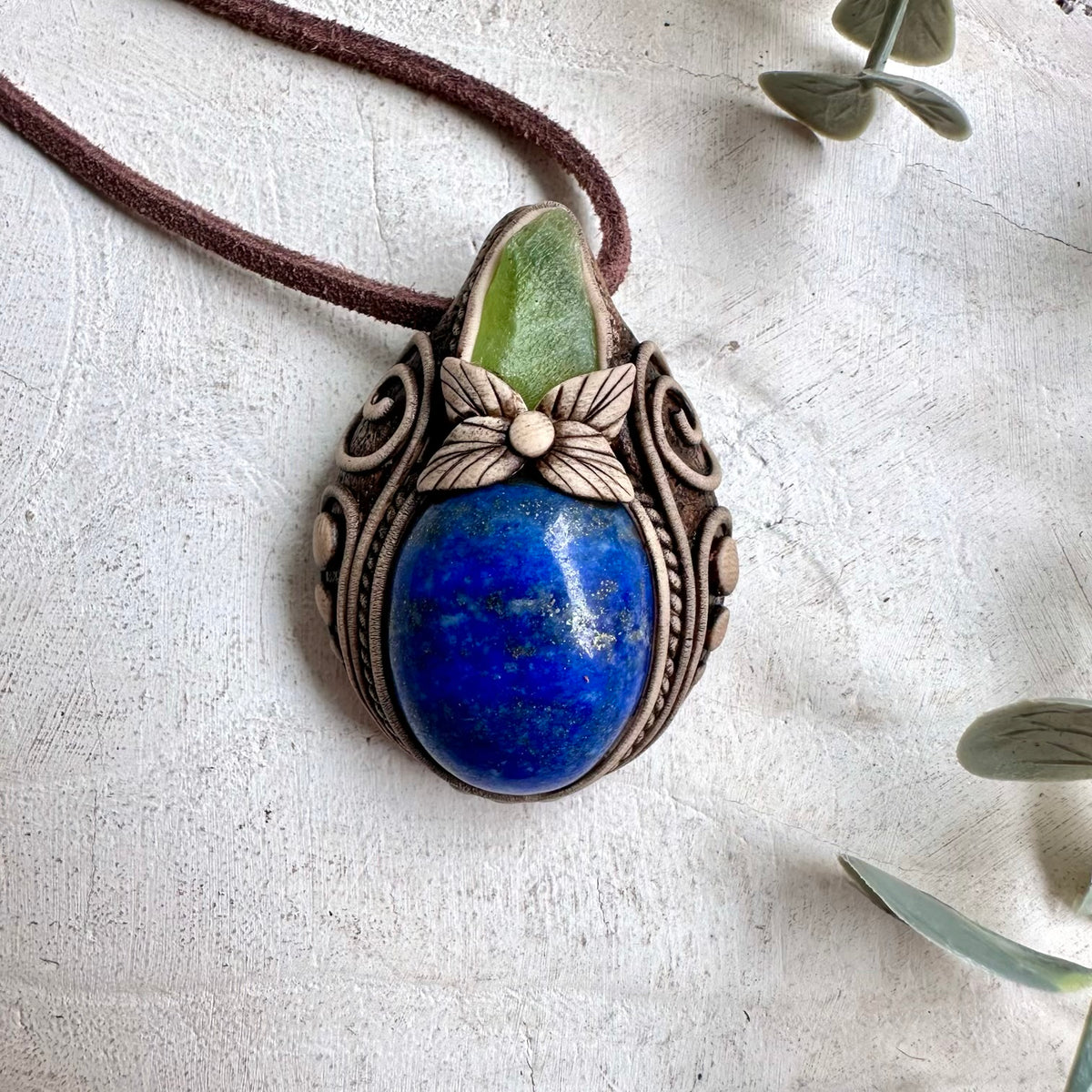Lapis Lazuli and Raw Peridot Pendant Necklace