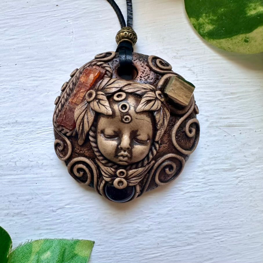Orange Kyanite Pyrite and Amethyst Goddess Necklace - FairyGardenGlow