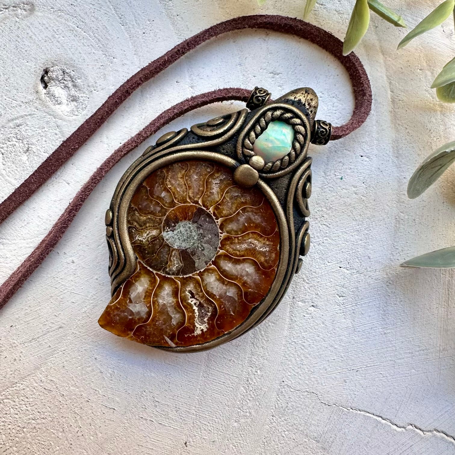 Ammonite and Raw Ethiopian Opal Necklace