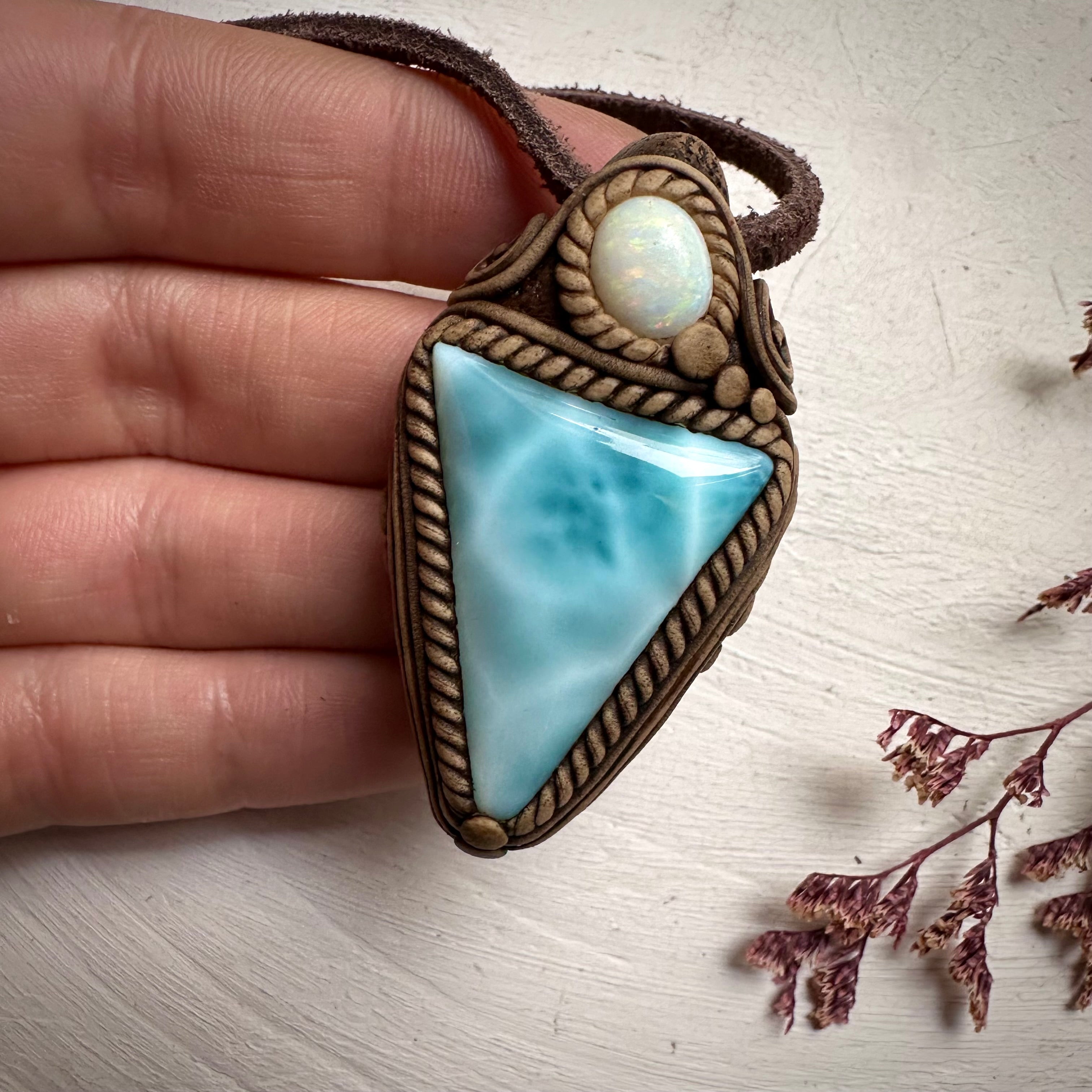 Larimar and Australian Opal Necklace - FairyGardenGlow