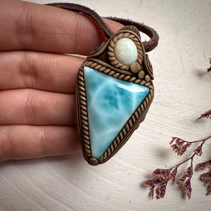 Larimar and Australian Opal Necklace - FairyGardenGlow