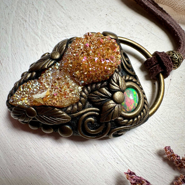 Sunset Aura Spirit Quartz and Ethiopian Opal Necklace - FairyGardenGlow