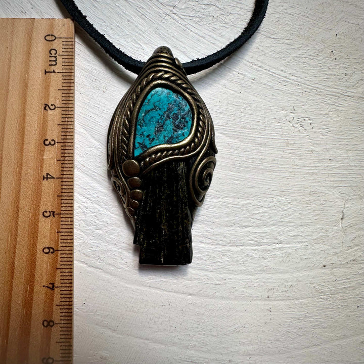 Epidote and Turquoise Pendant Necklace - FairyGardenGlow