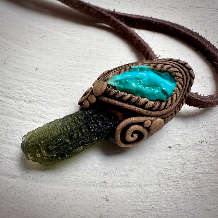 Moldavite and Raw Chrysocolla Necklace - FairyGardenGlow
