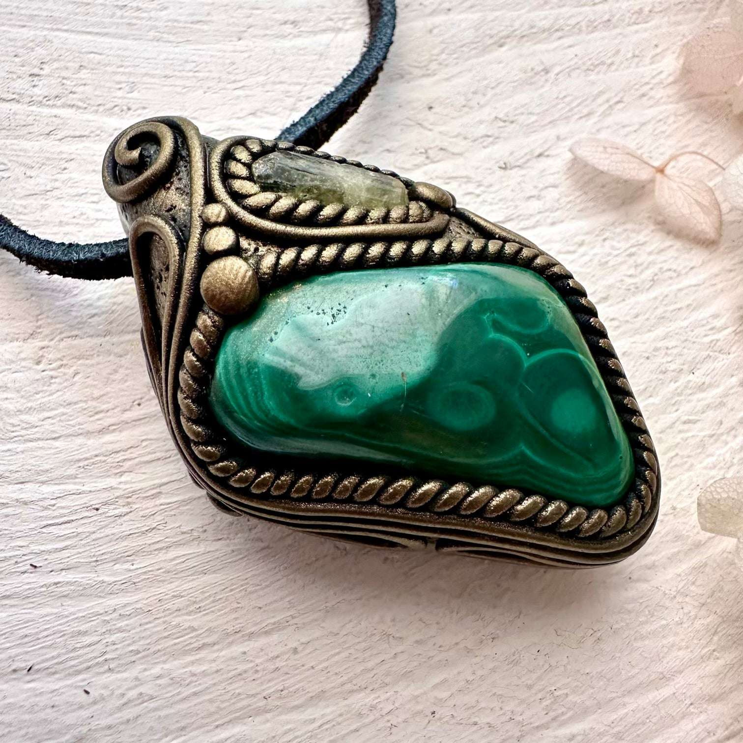 Malachite and Brazilianite Pendant Necklace - FairyGardenGlow