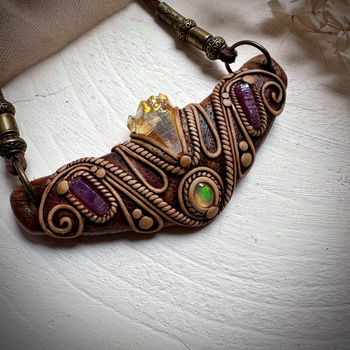 Sunset Aura Quartz Ethiopian Opal and Ruby Statement Necklace - FairyGardenGlow