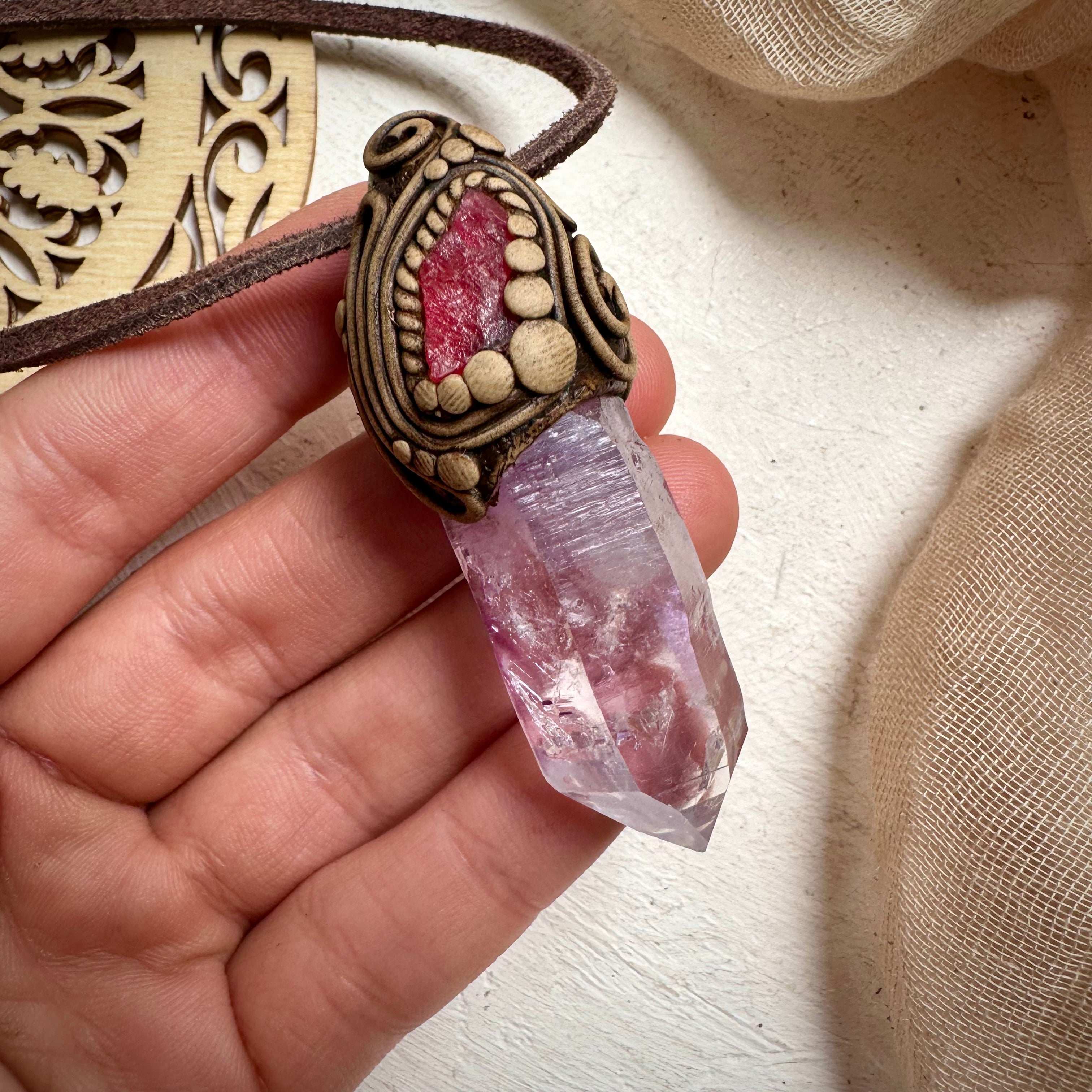 Vera Cruz Amethyst and Rhodonite Necklace - FairyGardenGlow