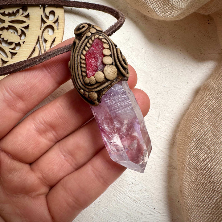 Vera Cruz Amethyst and Rhodonite Necklace - FairyGardenGlow