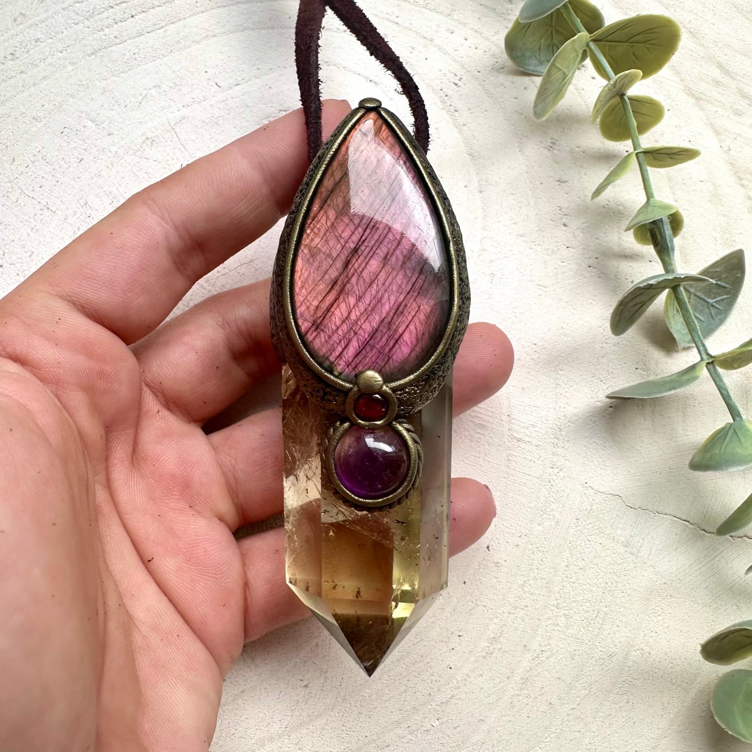 Spiritual crystal wand with citrine for abundance and intuition
