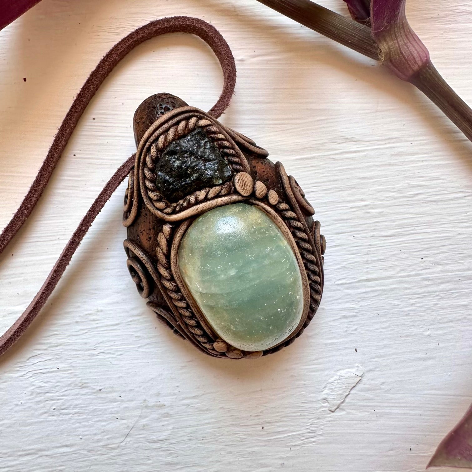 Blue Onyx and Moldavite Necklace - FairyGardenGlow