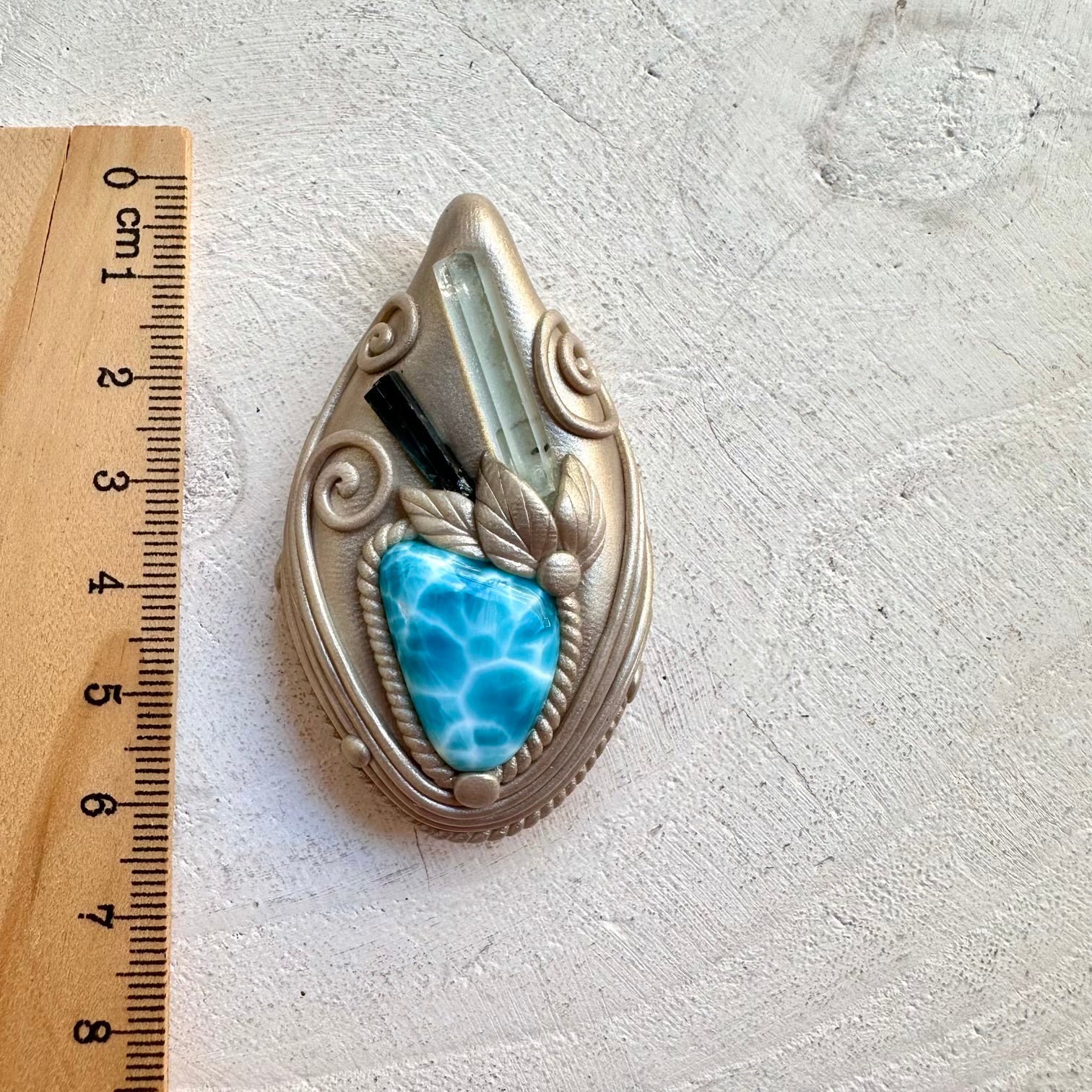 Spiritual necklace featuring Larimar aquamarine and blue tourmaline