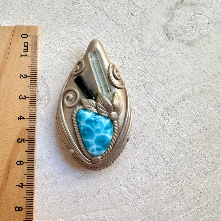 Spiritual necklace featuring Larimar aquamarine and blue tourmaline